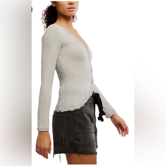 NWT Free People Big Love Lace Trim Knit Button-Up Top, size XL - Picture 7 of 9